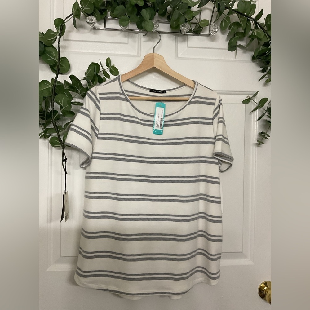 Pink Clover White and Gray Striped Top - Picture 2 of 9